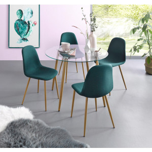 INOSIGN Eethoek MILLER Glazen tafel met 4 stoelen (weefstof) (set, 5-delig)