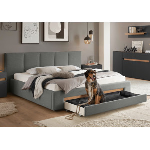 INOSIGN Gestoffeerd bed CiTY/GiRON, bedframe met bedlade, gestoffeerd opbergbed met hondenbed of opberglade, bekleding van corduroy of linnenlook