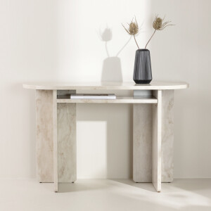Nohr Ovale Sidetable 'Jenelle' Marmerlook, 120cm, kleur beige