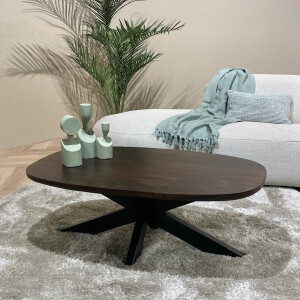 Livingfurn Deens ovale Salontafel 'Jesper' 120 x 75cm, kleur Donkerbruin