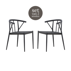 Julian aluminium tuinstoel zwart - met rattan zitting - set van 2
