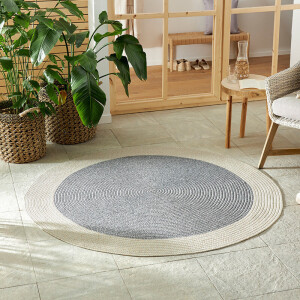 Jute Vloerkleed Braids Rond Grijs Creme Ø 200 Cm Laagpolig NORTHRUGS - Dekbed-Discounter.nl