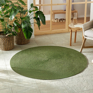 Jute Vloerkleed Braids Rond Groen Ø 200 Cm Laagpolig NORTHRUGS - Dekbed-Discounter.nl