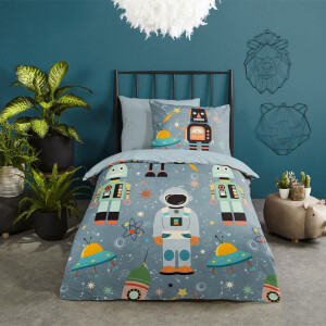 Kinderdekbedovertrek Katoen 140x200 Cm Grijs & Blauw & Meerkleurig Sterren Good Morning - Jongens & Kids - 140x200 Cm (Junior) - Good Morning - Dekbed-Discounter.nl