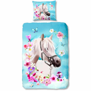 Kinderdekbedovertrek Katoen - 140x200 Cm Meerkleurig & Blauw - Natuur & Bloemen & Dieren - Good Morning - Dekbed-Discounter.nl