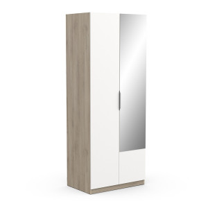Kledingkast Ghost 2 deuren met spiegel 80x203 cm eiken met wit