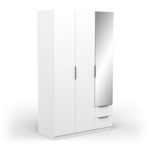 Kledingkast Ghost 3 deuren/2 laden en spiegel 120x203 cm wit