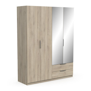 Kledingkast Ghost 4 deuren/2 laden en spiegel 160x203 cm eiken