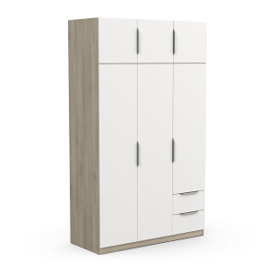 Kledingkast Ghost 6 deuren en 2 laden 120x203 cm eiken met wit