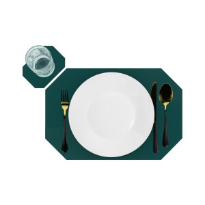 Krumble Placemat met onderzetter - PU Leer - Donkergroen