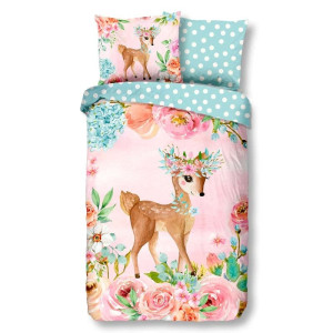 Kinderdekbedovertrek Dekbedovertrek Sweet Bambi - 200x140 cm Roze - Dessin: Dieren - Good Morning - Dekbed-Discounter.nl