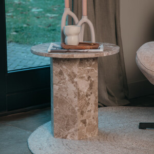 Bendt Ronde Bijzettafel 'Lasonya' Travertin, 50cm, kleur Beige