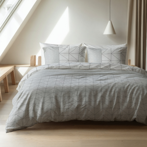 Dekbedovertrek Katoen-Flanel - Geometric - Eenpersoons (140x200 Cm) - Grijs & Meerkleurig Flanel - Modern & Patroon - Sleeptime Elegance - Dekbed-Discounter.nl