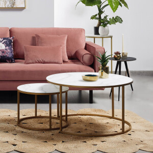 Kave Home Salontafel 'Leonor' Marmerlook, Set van 2 stuks