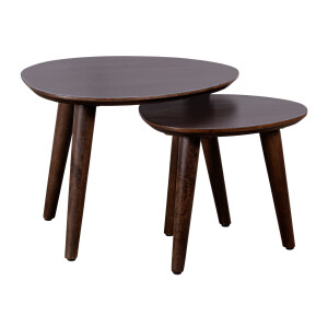 Lewis & Loft Salontafel Lela - Driehoekig - FSC®-gecertificeerd mangohout - Walnoot bruin - Set van 2
