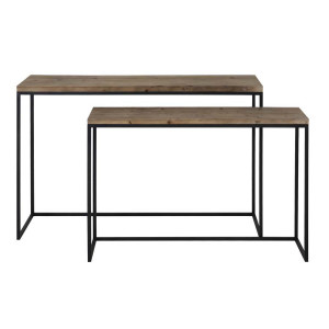 Light & Living Side-table 'Camasca' set van 2 stuks, metaal zwart+hout