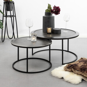 Light & Living Salontafel 'Talca' Set van 2 stuks, 60/78cm, kleur Antiek Lood