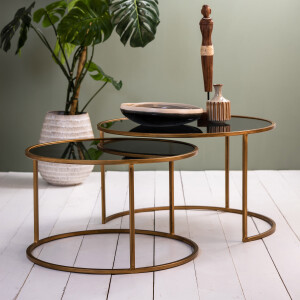 Light & Living Salontafel 'Duarte' Set van 2 stuks, kleur Goud/Smoke