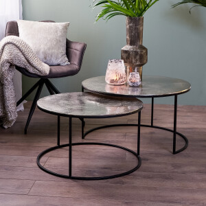Light & Living Salontafel 'Thizas' Set van 2 stuks, ruw nikkel-mat zwart