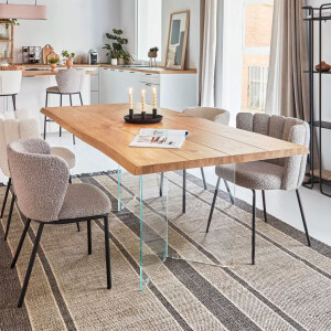 Kave Home Eettafel 'Lotty' Eiken/Glas, 180 x 100cm