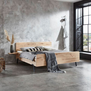 Houten Bed 'Lotus' massief eiken - 140 x 200 cm - Zonder 2 nachtkastjes