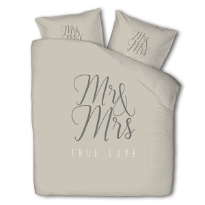 Dekbedovertrek Mr & Mrs - Eenpersoons (140x200 Cm) - Taupe Polyester-katoen - Tekst - Luna Bedding - Dekbed-Discounter.nl