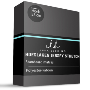 Hoeslaken - Jersey Stretch - 180x200cm - Zwart - Luna Bedding - Dekbed-Discounter.nl