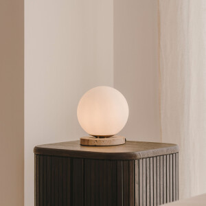 Kave Home Tafellamp 'Malachi' Travertin en glas