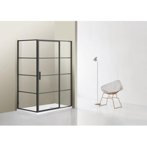 Marenza Bellini Douchecabine - 110x100cm - vast paneel - veiligheidsglas - frame lines buitenzijde - anti kalk - mat zwart sw491683/sw491686