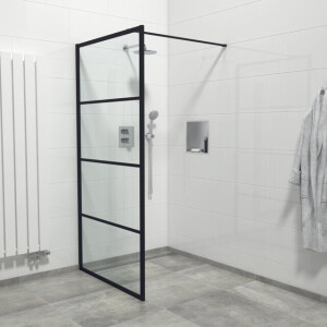 Marenza Bellini Inloopdouche - 100x200cm - helder glas - frame lines buitenzijde - antikalk - mat zwart Lines -100