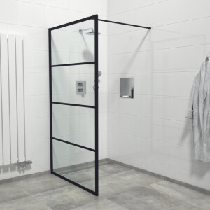 Marenza Bellini Inloopdouche - 110x200cm - helder glas - frame lines buitenzijde - anti kalk - mat zwart Lines -110