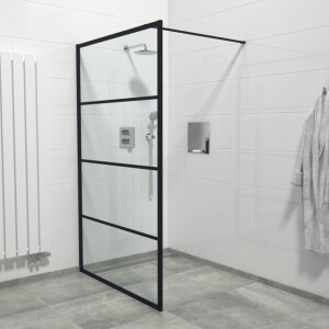 Marenza Bellini Inloopdouche - 120x200cm - helder glas - frame lines buitenzijde - anti kalk - mat zwart Lines -120