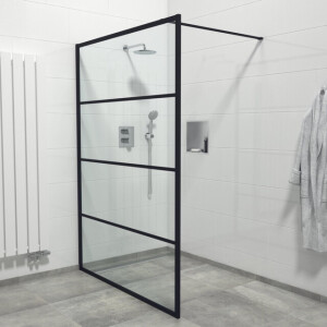 Marenza Bellini Inloopdouche - 140x200cm - helder glas - frame lines buitenzijde - antikalk - mat zwart Lines -140