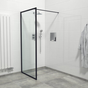Marenza Bellini Inloopdouche - 90x200cm - veiligheidsglas - helder glas - frame rondom - anti kalk - mat zwart Mirrors-90