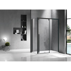 Marenza Neptune Douchecabine - 140x80cm - met schuifdeur - 8mm veiligheidsglas - anti kalk - mat zwart SNI6121-140B SNI6310-80B