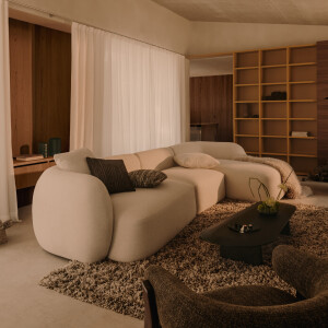 Kave Home 4-zits Loungebank 'Martina' Rechts, Structuurstof, kleur Ecru