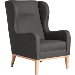 Max Winzer Oorfauteuil Anthony met rondom houten sokkel & kedernaad, solitaire meubels met hoge houten voet