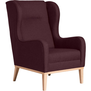 Max Winzer Oorfauteuil Anthony met rondom houten sokkel & kedernaad, solitaire meubels met hoge houten voet