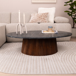 Eleonora Ovale Salontafel 'Maxim' Mangohout en marmer, 120 x 70cm