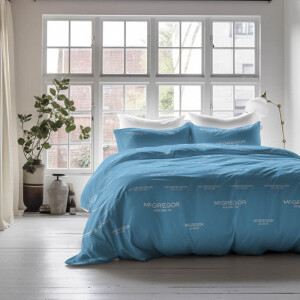 1+1 Gratis Dekbedovertrek McGregor - Blauw - Tweepersoons (200x200 Cm) - Blauw Microvezel - Tekst - McGregor - Dekbed-Discounter.nl