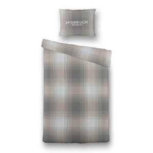 Flanellen Dekbedovertrek Taupe Tartan - Eenpersoons (140x240 cm) - Taupe - Dessin: Ruiten - McGregor - Dekbed-Discounter.nl