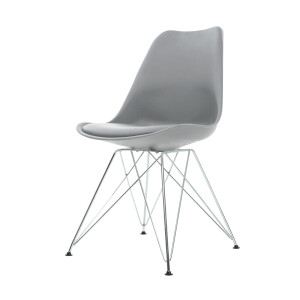 Metal eetkamerstoel lichtgrijs - chroom onderstel