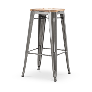 Metalen barkruk industrieel metaal - met houten zitting - 77 cm