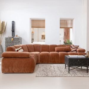 WOOOD Hoekbank 'Mojo' Links, Geweven Rib, kleur Roestbruin