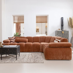 WOOOD Hoekbank 'Mojo' Rechts, Geweven Rib, kleur Roestbruin