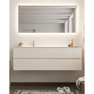 MONDIAZ VICA Badkamermeubelset - 150cm - 2 lades - wasbak Cloud links - 1 kraangat - solid surface linen NV76341567