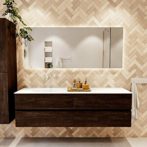 MONDIAZ Vica Badkamermeubelset - 170cm - onderkast dark brown - 4 lades - wastafel moon links - zonder kraangaten - 60cm hoge versie - talc VICA170DB4LL0MOTal-XL60