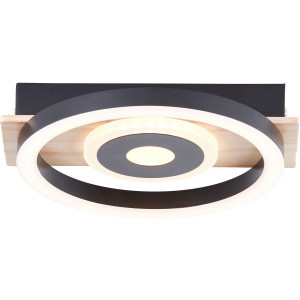 my home Led-plafondlamp Lysann plafondlamp 22 x 20 cm, 12 w, 1100 lm, 3000 k, hout/metaal, bruin/zwart (1 stuk)