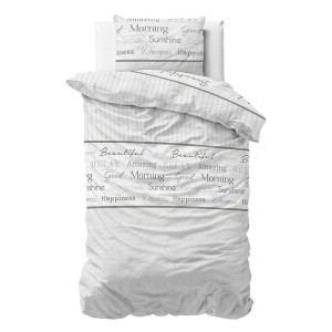 Dekbedovertrek Amazing Morning Dekbedovertrek - Eenpersoons (140x220 cm) - Wit Katoen - Dessin: Tekst - Sleeptime Elegance - Dekbed-Discounter.nl