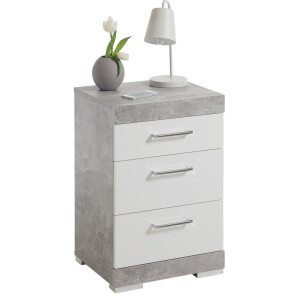 Nachtkastje Bristol 64 cm hoog in grijs beton met wit